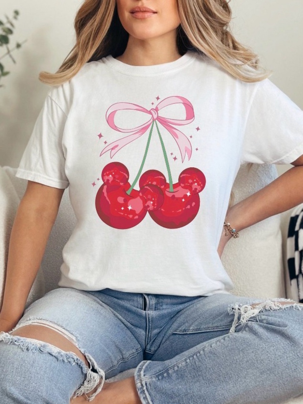 Disney Mickey Mouse Cherry Coquette Bow Pink Graphic Tee 2XL